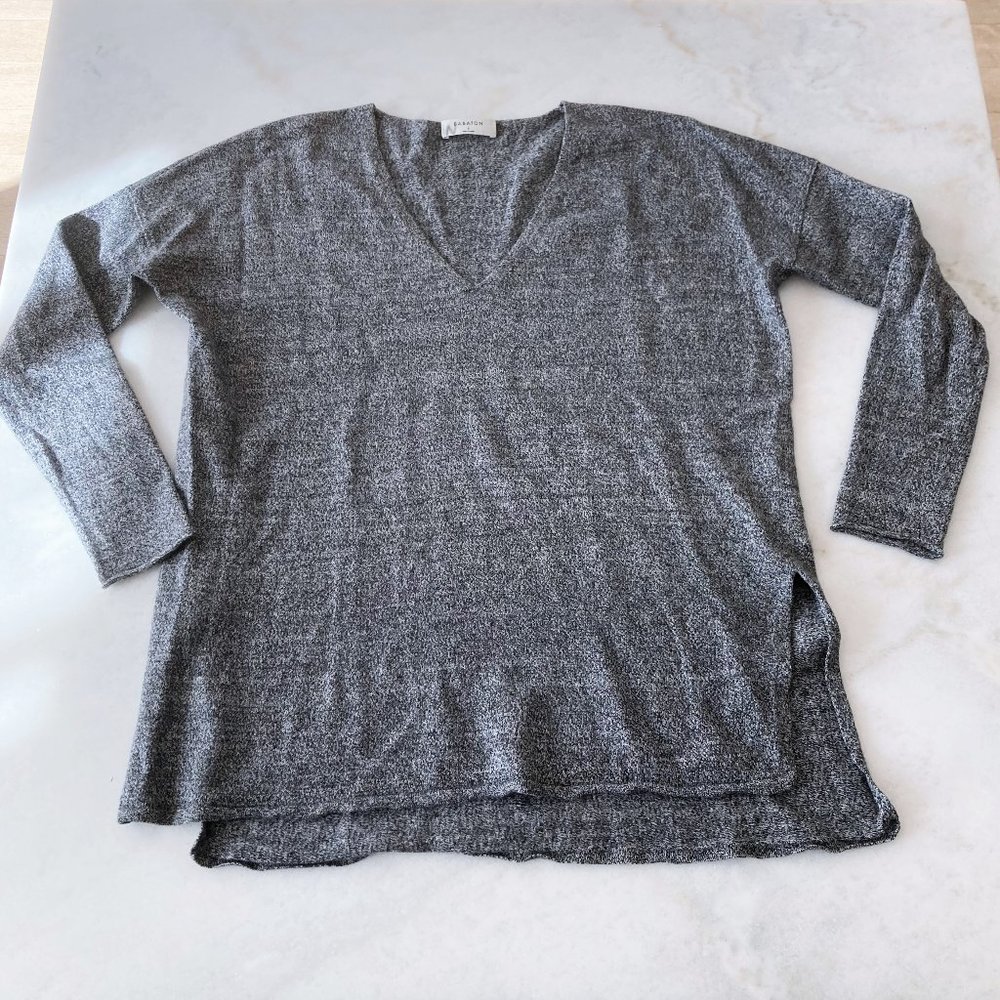 Aritzia Babaton Erin wool linen v neck sweater (marled grey), relaxed fit